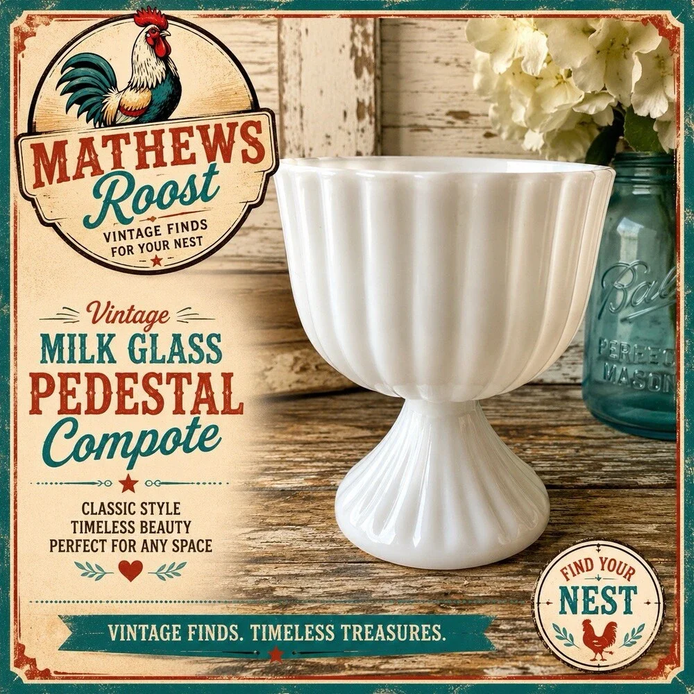 Vintage Milk Glass Ribbed Pedestal 6.5